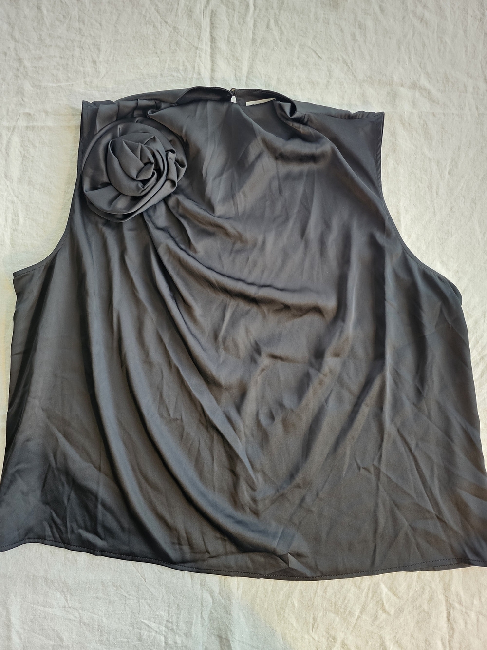 Future Collective Sleeveless Black Satin Top With Flower Size 2X